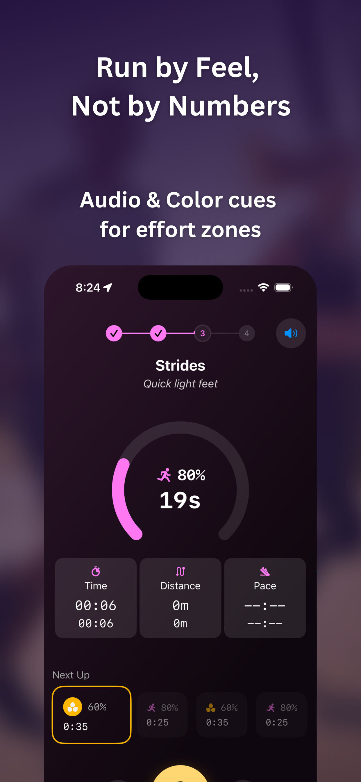 Active workout with effort indicator and next intervals